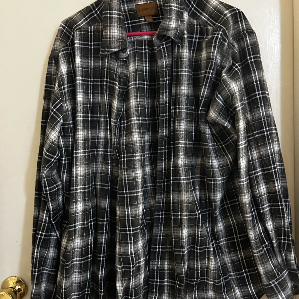 St. Johns Bay Plaid Flannel Shirt in Olive and White